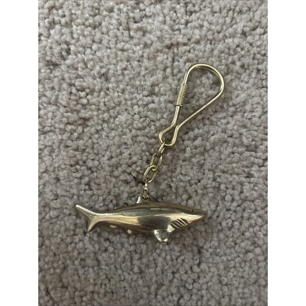 Brass Shark Keychain, Fish Key Chain